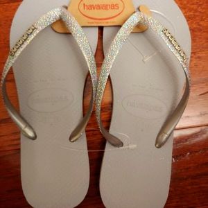 Havaianas silver glitter flip flops size 7 - 8